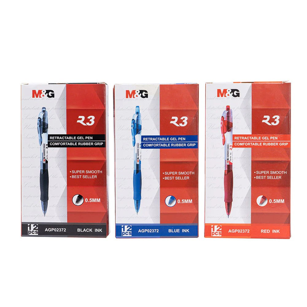 M&G Retractable Gel Pen Blue 0.5mm. Comfort Rubber Grip. (5 per pack)