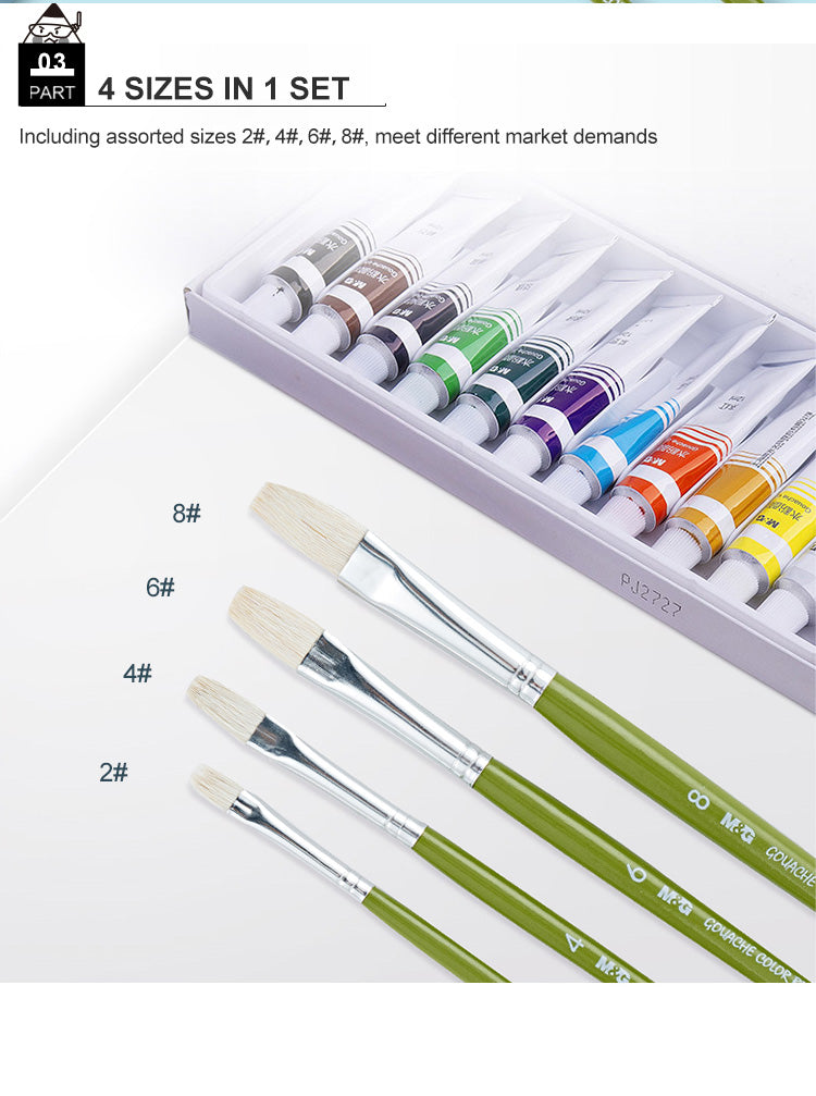 M&G Guoache Paint Brush Set 4pcs. (1 per pack)