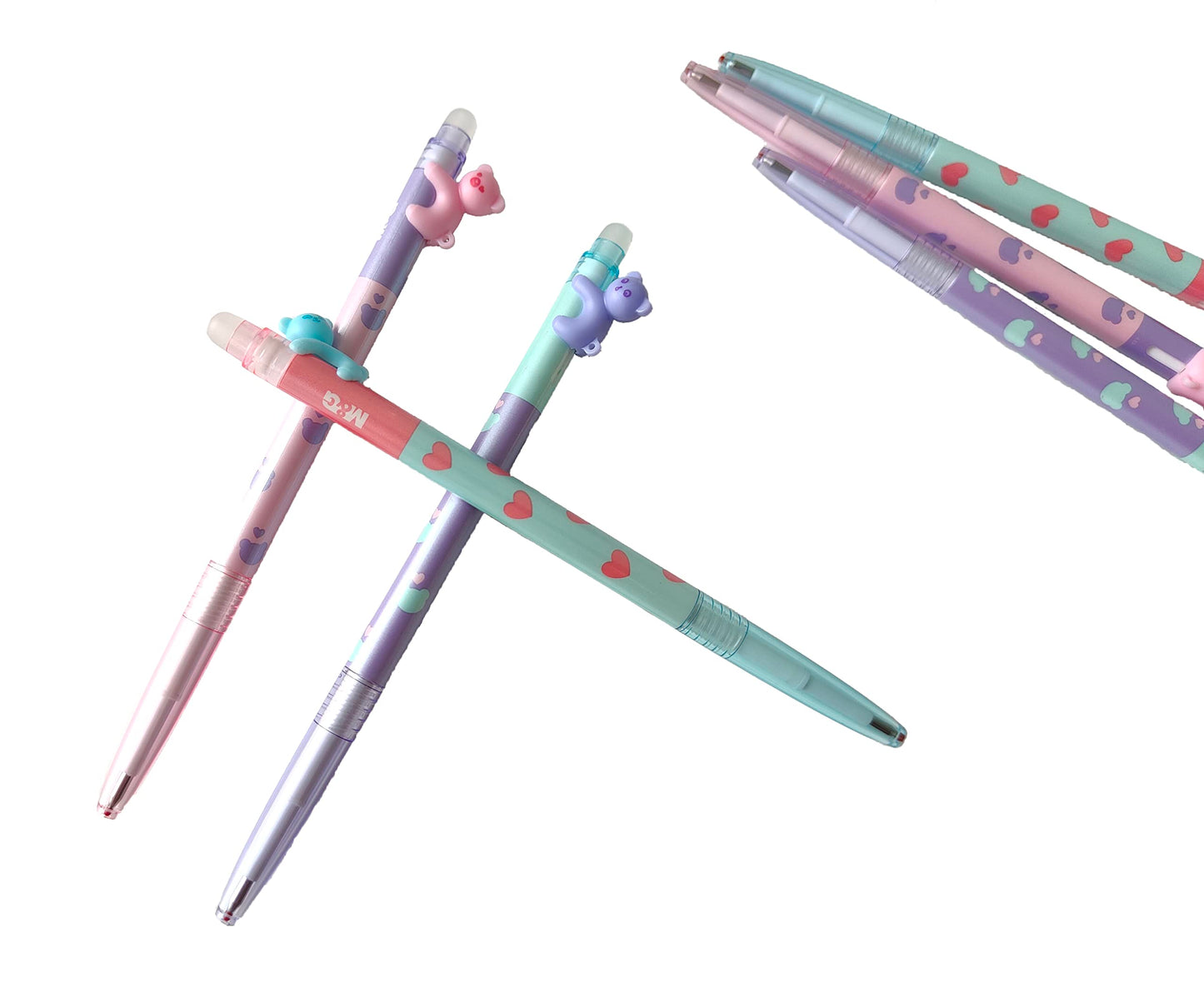 M&G "ADORABLE PET" Retractable Erasable Gel Pen 0.4mm. Super cool BEAR shape clip. Crystal Blue Ink. (5 per pack)