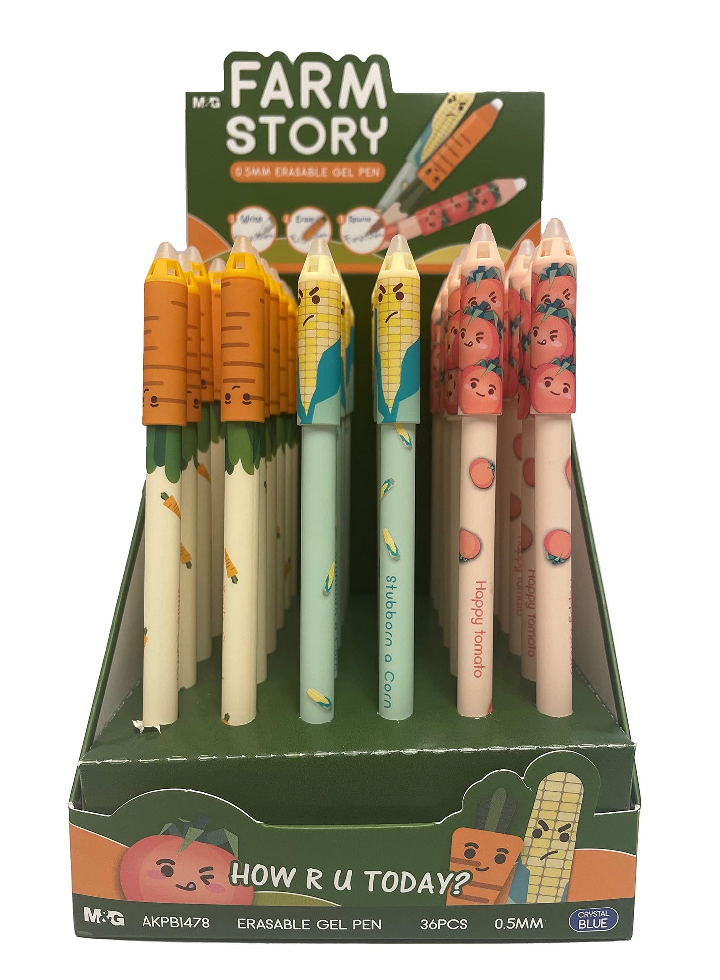 M&G "FARM STORY" Erasable Gel Pen Crystal Cute Vegetable Pattern Blue 0.5mm With eraser. (4 per pack)