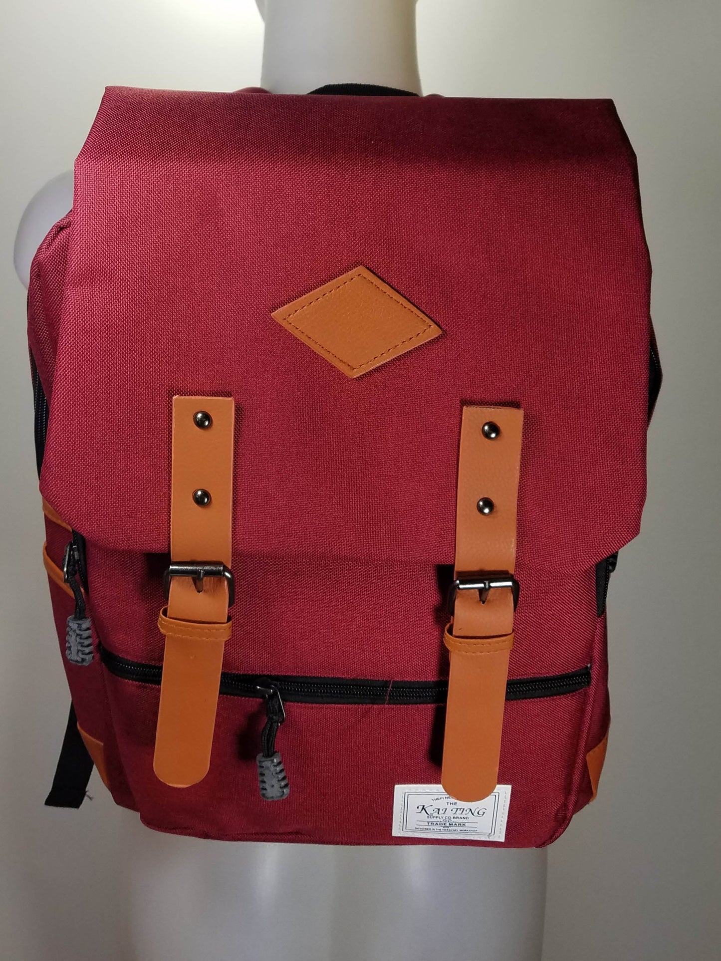 Kai Ting - Red Vintage Laptop Backpack for College with USB Charging Port