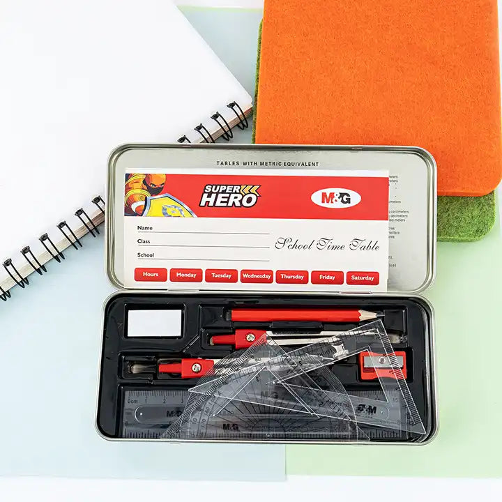 M&G Math Set 8pcs, Metal Box packing. (1 per pack)