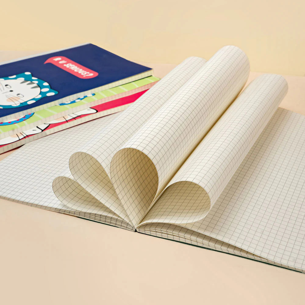 B5 / 60pages. Glued Notebook. 70gsm White paper. 5mm Square. (4 per pack)