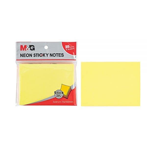M&G 3"x4" Neon Color Sticky Notes. 100 sheets (25sheets x 4colors) 76x102mm. (5 per pack)