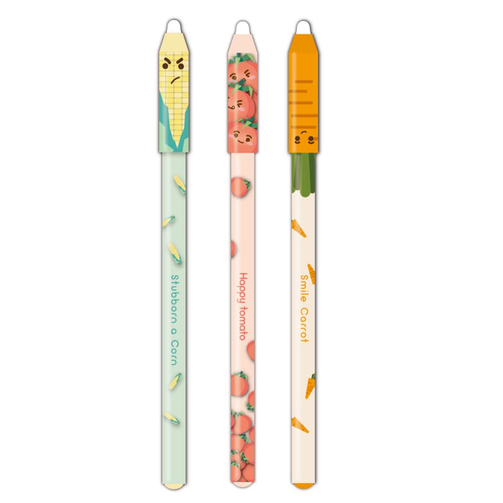 M&G "FARM STORY" Erasable Gel Pen Crystal Cute Vegetable Pattern Blue 0.5mm With eraser. (4 per pack)