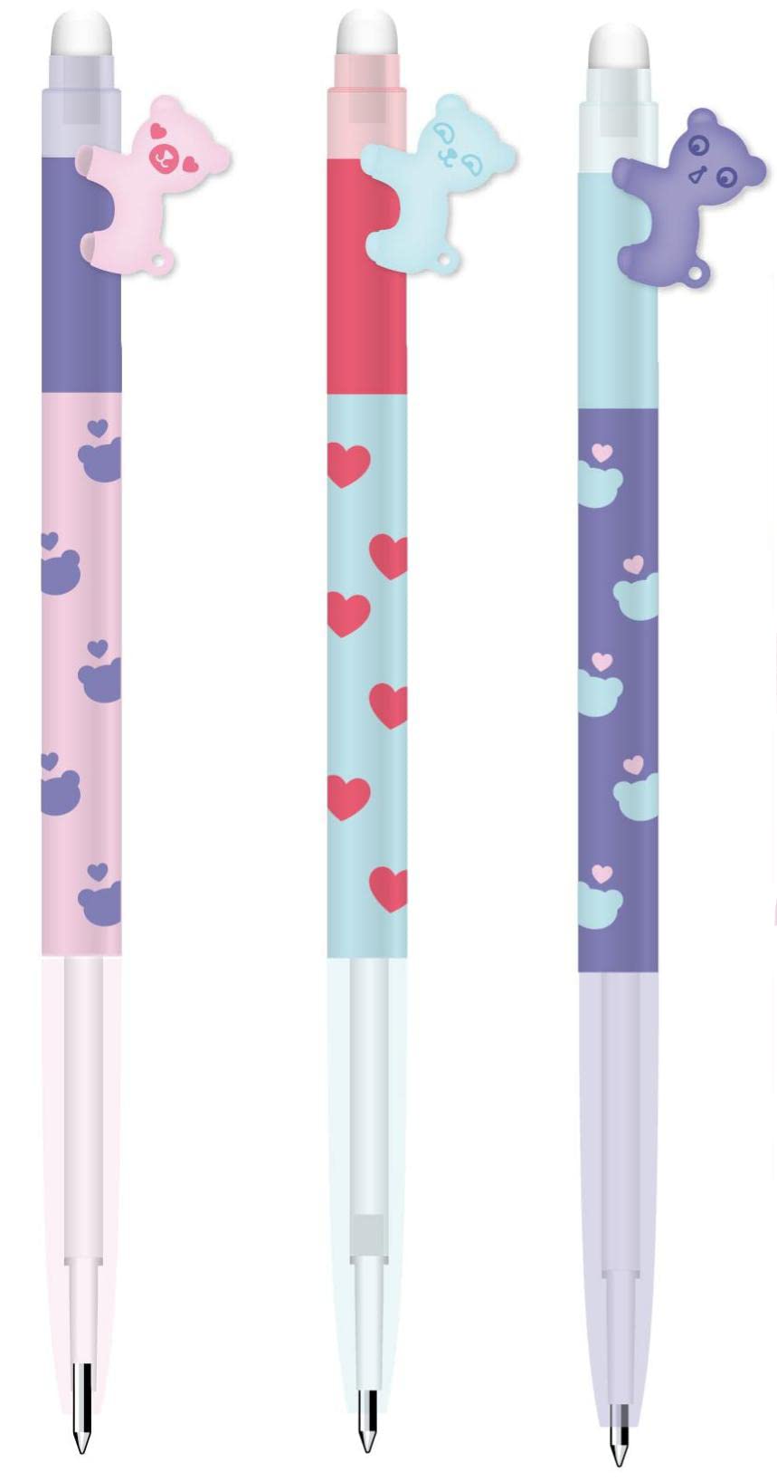 M&G "ADORABLE PET" Retractable Erasable Gel Pen 0.4mm. Super cool BEAR shape clip. Crystal Blue Ink. (5 per pack)