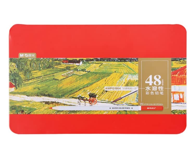M&G Watercolor Hegaxon Colored Pencil. 48 colors. Metal Box Package. (1 per pack)