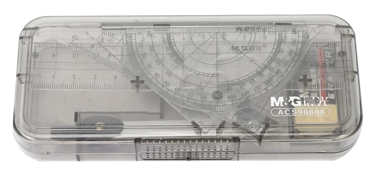 M&G Compass Set 8pcs (4pcs Ruler set +1pc 0.5mm Mechnical pencil +1 pc Eraser +1 Compass). (1 per pack)