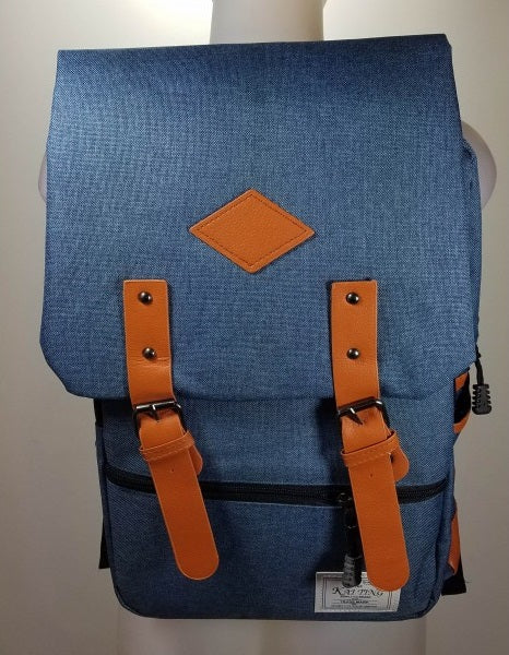 blue canvas laptop backpack Luxtrada Vintage Laptop Backpack for Women Men, School College Backpack Travel Backpack with USB Charging Port Fashion Backpack (Dark Blue)