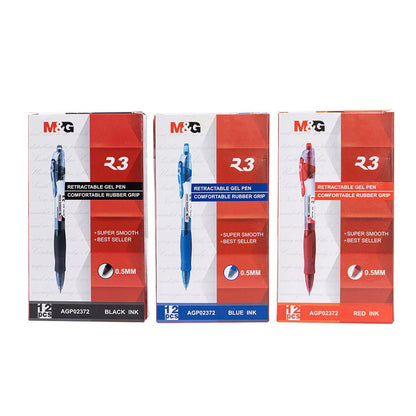M&G Retractable Gel Pen Blue 0.5mm. Comfort Rubber Grip. (5 per pack)