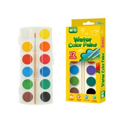 M&G 8g Water Color Paint. 12 colors with 2 brushes.  (1 per pack)