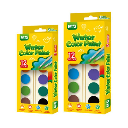 M&G 8g Water Color Paint. 12 colors with 2 brushes.  (1 per pack)