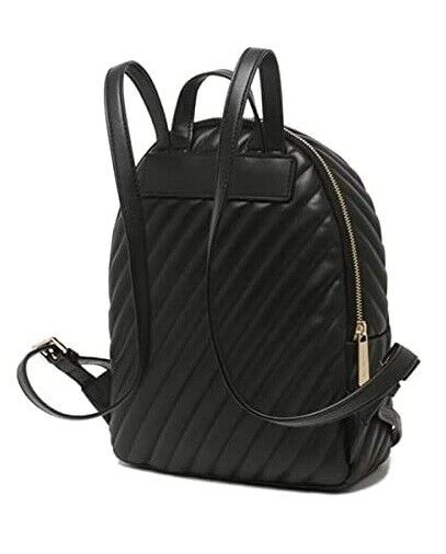 black quilted faux leather backpack Michael Kors Erin Medium Black Gold Vegan Faux Leather Quilted Backpack Bookbag