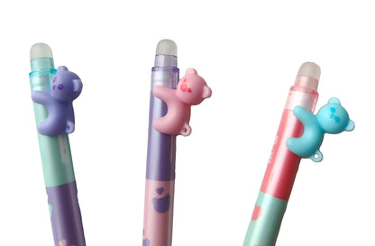 M&G "ADORABLE PET" Retractable Erasable Gel Pen 0.4mm. Super cool BEAR shape clip. Crystal Blue Ink.   (5 per pack)