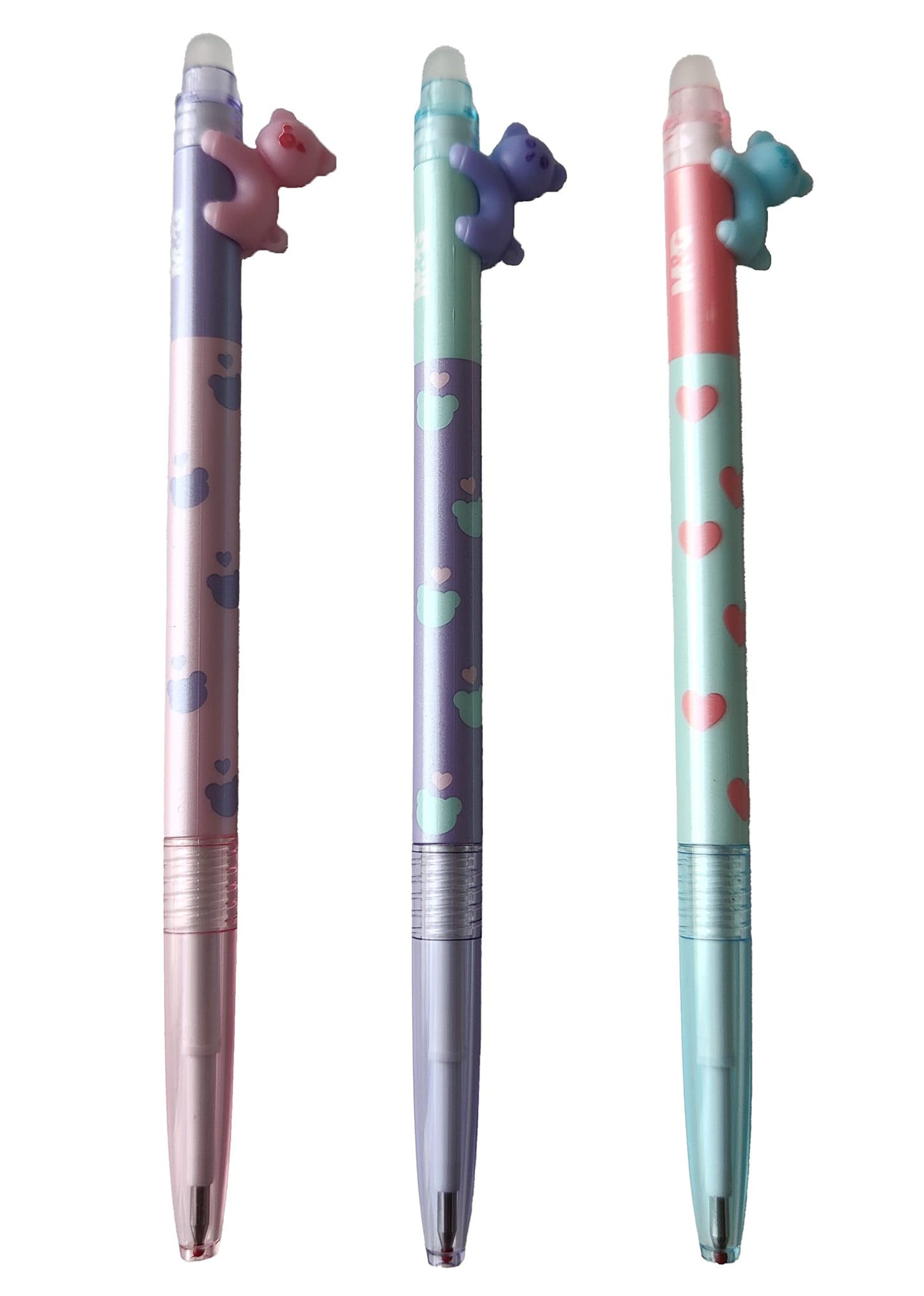M&G "ADORABLE PET" Retractable Erasable Gel Pen 0.4mm. Super cool BEAR shape clip. Crystal Blue Ink.   (5 per pack)
