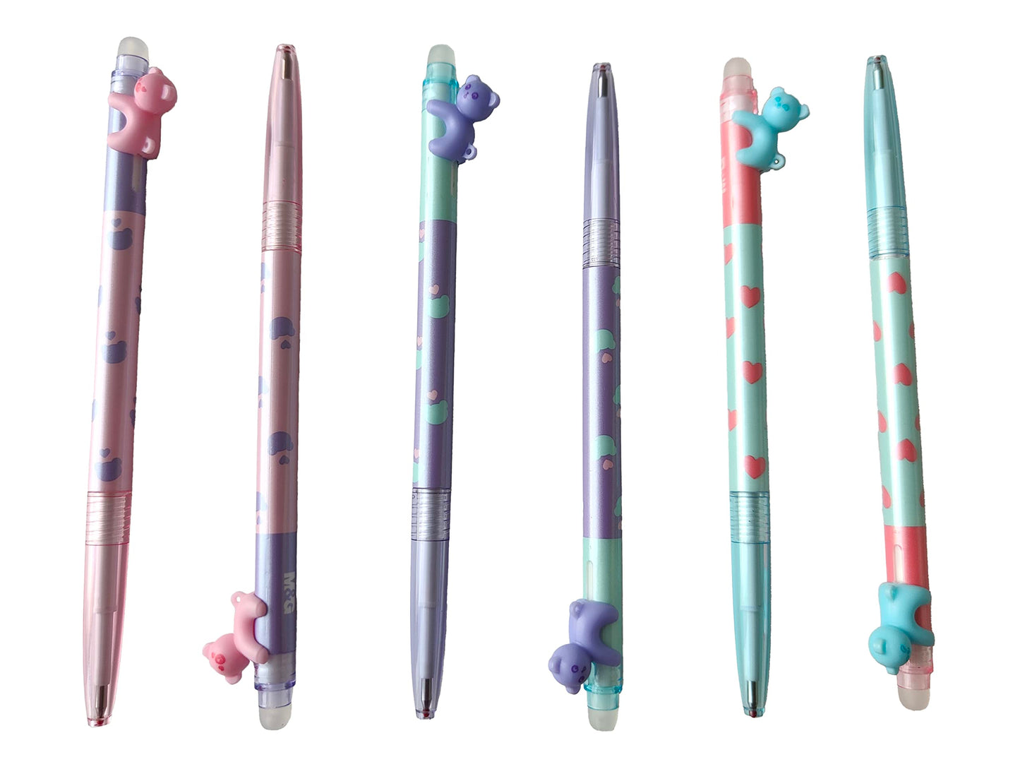M&G "ADORABLE PET" Retractable Erasable Gel Pen 0.4mm. Super cool BEAR shape clip. Crystal Blue Ink.   (5 per pack)
