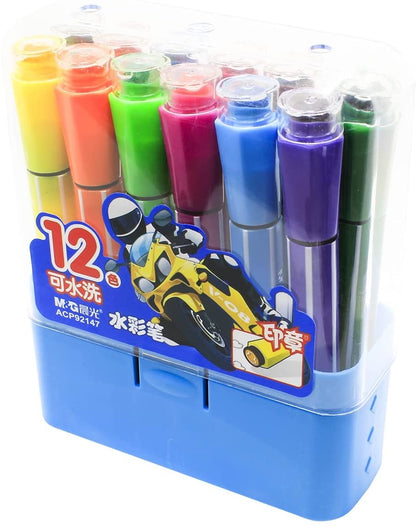 M&G Stamp Water Color Pen Hexagon. Washable. 12 colors.  (1 per pack)