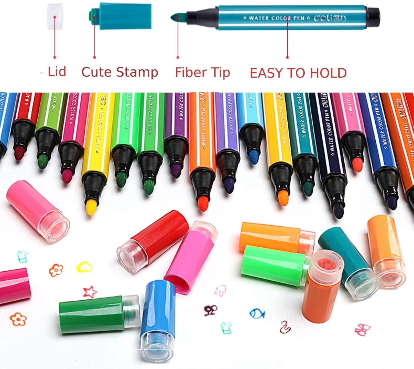 M&G Stamp Water Color Pen Hexagon. Washable. 24 colors.  (1 per pack)