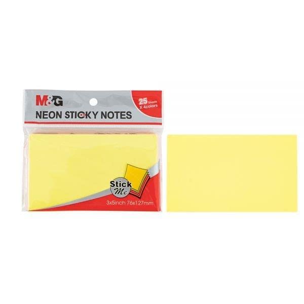 M&G 3"x5" Neon Color Sticky Notes. 100 sheets (25sheets x 4colors) 76*127mm.  (5 per pack)