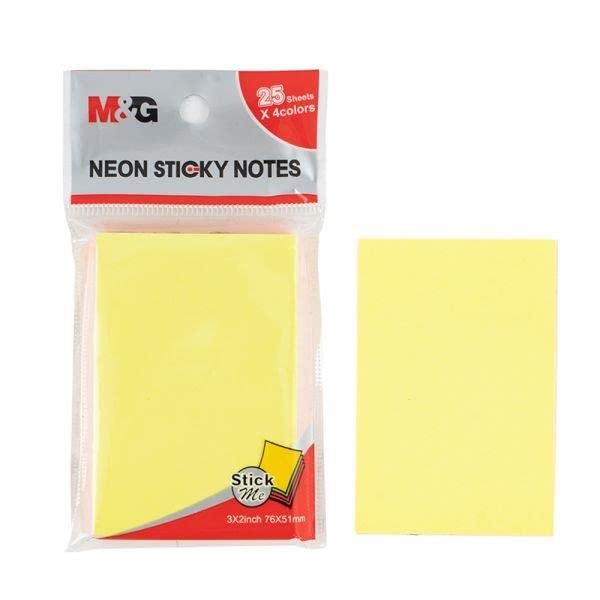 M&G 3"x2" Colorful Sticky Notes. 100 sheets 76x51mm.  (5 per pack)