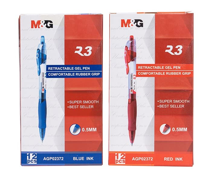 M&G Retractable Gel Pen Blue 0.5mm. Comfort rubber grip.   (5 per pack)