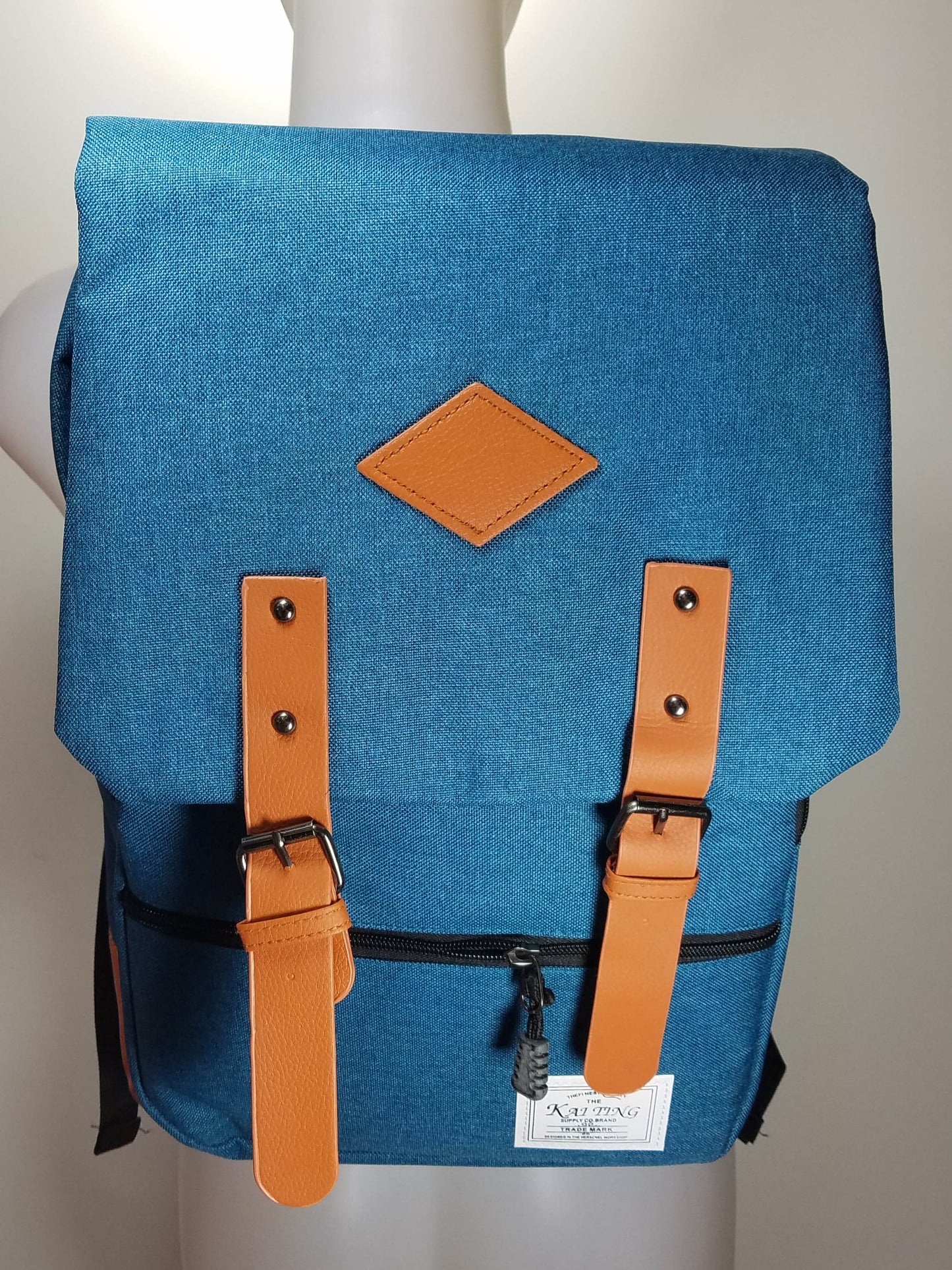 Kai Ting - Blue Vintage Laptop Backpack for College with USB Charging Port