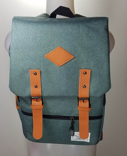 Kai Ting - Green Vintage Laptop Backpack for College with USB Charging Port