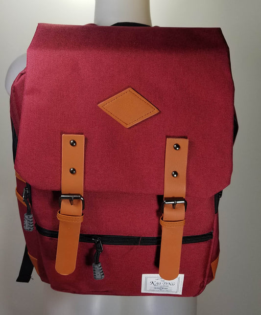 Kai Ting - Red Vintage Laptop Backpack for College with USB Charging Port