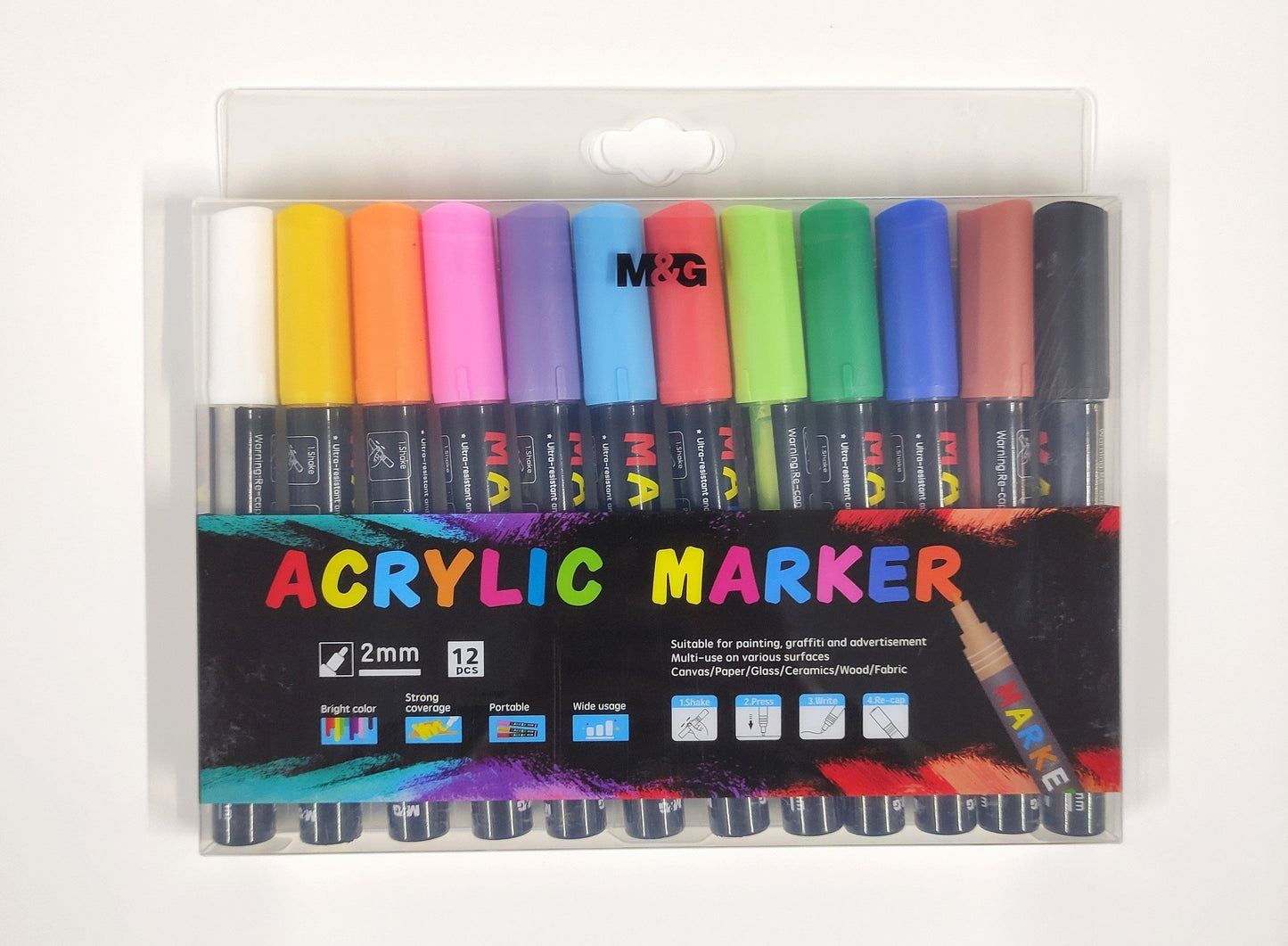 M&G Acrylic Marker Set. 12 colors.  (1 per pack)