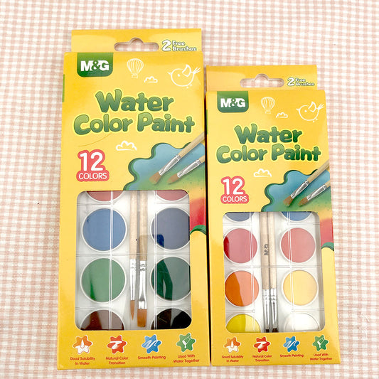 M&G 8g Water Color Paint. 12 colors with 2 brushes.  (1 per pack)